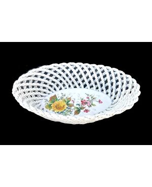 Basket-centerpiece in woven-shaped earthenware with floral decoration Bassano     