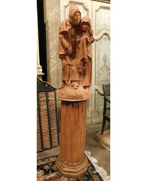  dars486 - statua con colonna in terracotta, epoca 1940, cm l 40 x h 167  