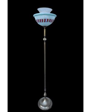 Floor lamp with bronze stem with gold leaf glass detail and upper glass cup with murrine.Manifattura &#39;La Murrina.Murano     