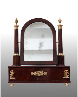 Antique French Empire countertop toilet in mahogany feather with gilt bronze applications. Period 19th century.     