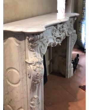 Large French fireplace in white Carrara marble     