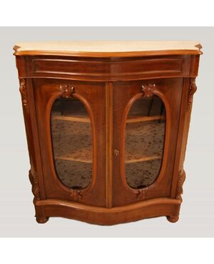 Antique French display cabinet from the 1800s Louis Philippe style in mahogany with marble top     
