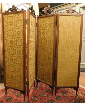 dars490 - dividers screen in wood and fabric, 19th century, cm l 180 xh 166 xp 3,5     