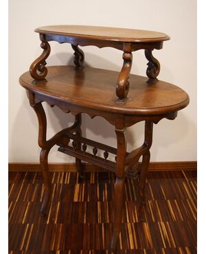 Antico tavolino francese 2 piani in rovere del 1800 francese 