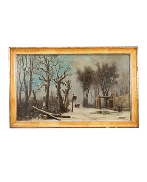 Mentor Silvani - Snowy Landscape with Figures 1872     