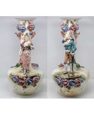 Pair of vases with figures, late 18th - early 19th century     