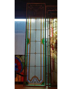 pan343- colored glass window, period &#39;900, measures cm l 40 xh 160     