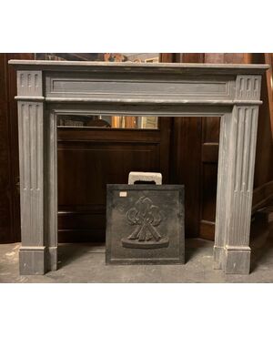 chm736 - gray fireplace, 18th century, cm l 125 xh 106 xp 36     