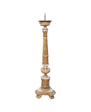 Candeliere Luigi XVI in legno laccato e dorato - O/202 -