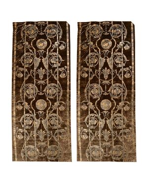 Coppia di pannelli in velluto marrone con stampa a mano - B/1778 -