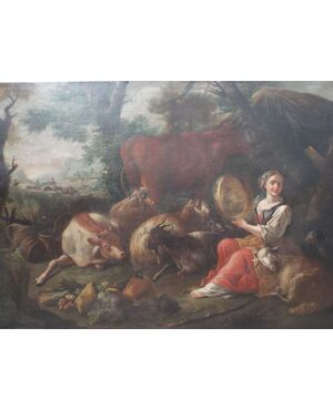 Landscape with shepherdess and her herds.     