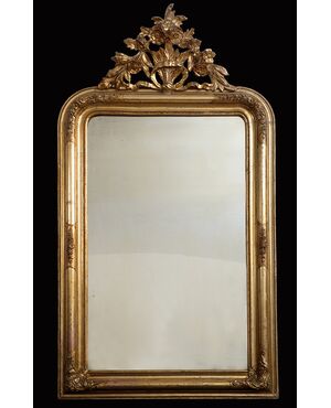 Antique French Napoleon III mirror in gilded and carved wood. Period 19th century.     