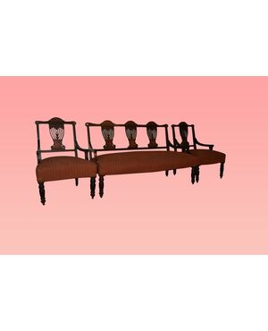 Salotto 2 poltrone e divanetto Vittoriano del 1800 in legno di palissandro intarsiato