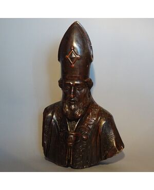 Busto di Vescovo in legno argentato XVII SECOLO