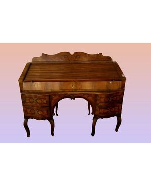 Antique Louis XV style roller desk from the 1700s in walnut and briar root with inlays     