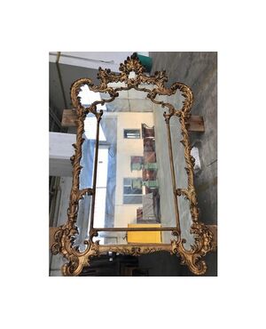 Elegante Specchiera in legno e pastiglia dorata a missione - Restaurata (in corso d'opera)