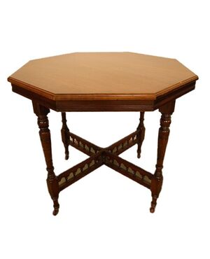 Antico tavolino inglese del 1800 vittoriano ottagonale in legno di mogano