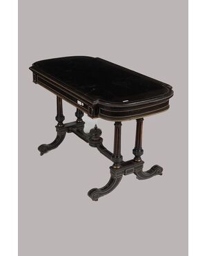 Antique French center table from the 1800s in ebonized wood     