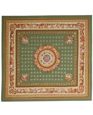 Square Modern Aubusson Green Carpet, not Needle Point     