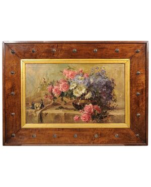 Roses Painting in a Deco Wooden Frame     