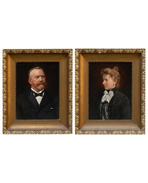 Pair of Portraits Antique Oil Paintings in Original Frames     