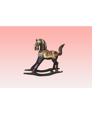 Small richly painted rocking horse from the 1800s     