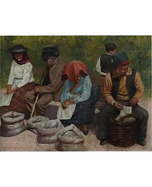 Peasant scene, early 20th century, signed oil painting on panel     