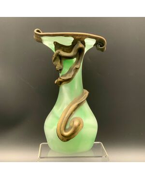 Rare Modernist Artistic Design Vase in Art Nouveau Style in Glass Paste     