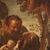 Antico dipinto italiano religioso Riposo durante la fuga in Egitto del XVII secolo