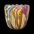 Vasetto serie’bizantino’in vetro pesante sommerso con bordo superiore lobato e inserti in avventurina,zanfirico e filigrana multicolori.Manifattura A.Ve.M.Murano.