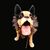 Modello di bulldog francese in papier mache’ con testa basculante e bocca apribile con suono tramite catena.