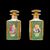 Coppia di bottiglie porta profumo in porcellana con figure femminili e decori floreali e oro.Francia.