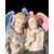 Acquasantiera policroma  in porcellana bisquit con coppia di  angeli.Francia.