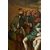Dipinto antico olio su tela raffigurante banchetto in piena campagna. Francia XIX secolo.