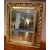 Antica grande specchiera francese di inizio 1900 convessa dorata foglia oro