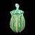 Vaso in vetro pesante sommerso cordonato oro e verde con manico intrecciato.Manifattura Barovier & Toso,Murano.