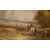 Acquerello inglese Paesaggio Campestre Mietitura del grano del 1800 firmato