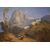 Antico dipinto inglese del 1800 olio su tela raffigurante paesaggio montano con lago
