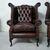 Pair of new original English chesterfield armchairs in dark brown leather     
