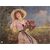 Olio su tela ragazza con fiori di inizio 1900