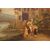 Olio su metallo paesaggio con personaggi francese del 1800 con orologio incorporato