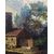 Dipinto olio su tela "Paesaggio animato con torre" - Italia inizio XX sec.