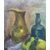 Oil painting on canvas &quot;still life with pears and bottles&quot; - Italy mid 20th century.     