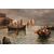 Olio su tela italiano del XIX secolo Antonio Coppola 1850 - 1902 Marina con imbarcazione e veduta di cittadina