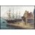 Dipinto Olio su tela francese del 1800 raffigurante una veduta marina porto con barche e personaggi