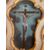 Coppia di acquasantiere in legno laccato e dorato con dipinti su vetro raffiguranti Gesù in Croce e Madonna addolorata.Venezia.