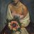 Dipinto ritratto di dama con bouquet di fiori del XX secolo