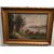 Olio su cartoncino Nord Europa del 1800 paesaggio con bosco lago e personaggi