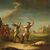 French painting camp with soldiers and horses from the 19th century