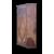 Credenza a sezione esagonale con due sportelli in legno di castagno e motivi geometrici.